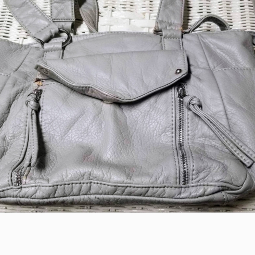Light Gray Slouchy Shoulder Bag with Flap and Zipper Details